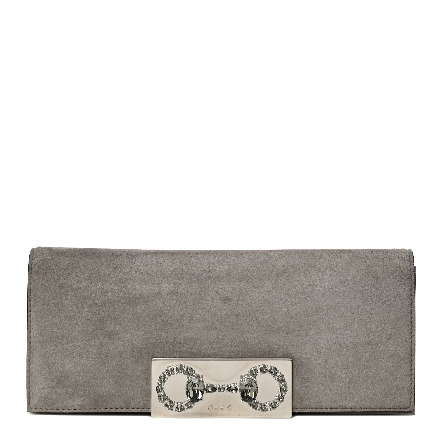 Gucci Suede Crystal Horsebit Clutch Grey 1 of 12