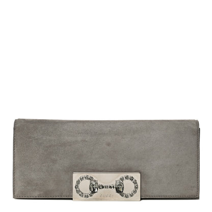 Gucci Suede Crystal Horsebit Clutch Grey 1 of 12