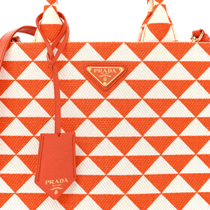 Prada Jacquard Saffiano Triangolo Symbole Embroidered Small Tote Arancio White 7 of 13