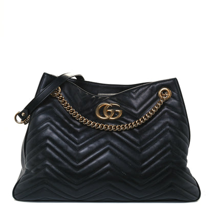 Gucci Calfskin Matelasse Medium GG Marmont Shoulder Tote Bag Black 1 of 11