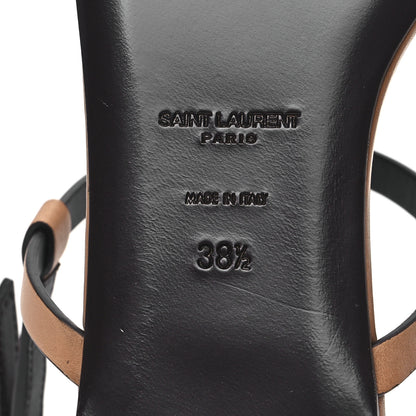 Saint Laurent Calfskin Cassandra Monogram Sandals 38.5 Brown 6 of 9