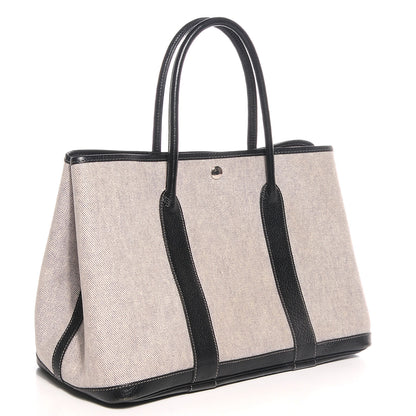Hermes Toile Leather Garden Party 36 MM Tote Black 3 of 10