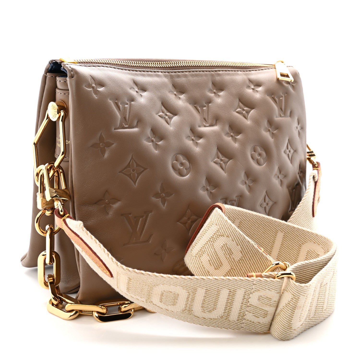Louis Vuitton Lambskin Embossed Monogram Coussin PM Taupe 3 of 9