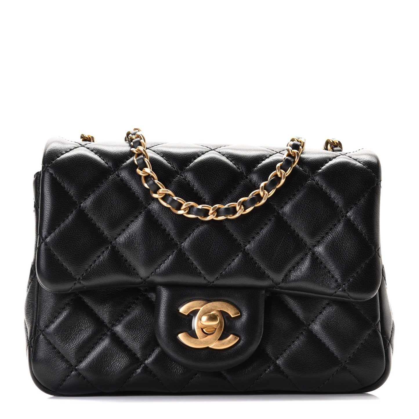 Lambskin Quilted Mini Pearl Crush Flap Black