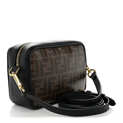 Fendi Glazed Fabric Vitello Century FF 1974 Stamp Patch Mini Camera Case Mogano Panna Black 3 of 10