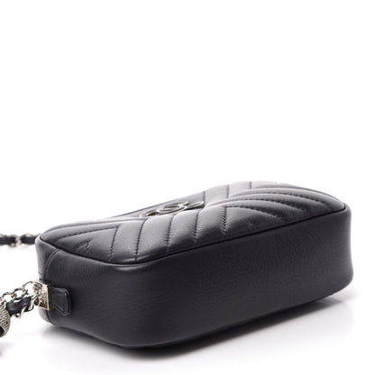 Chanel Calfskin Diagonal Chevron Quilted Tassel Camera Case Black 4 of 11