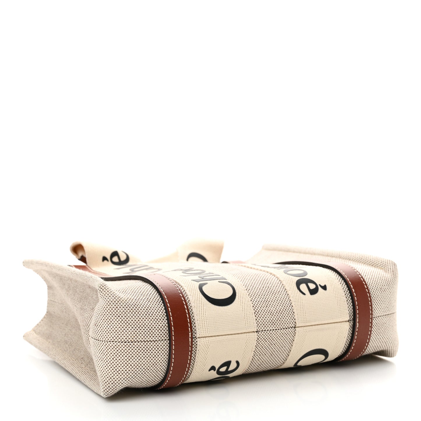 Cotton Calfskin Small Woody Ribbon Tote With Strap White Brown