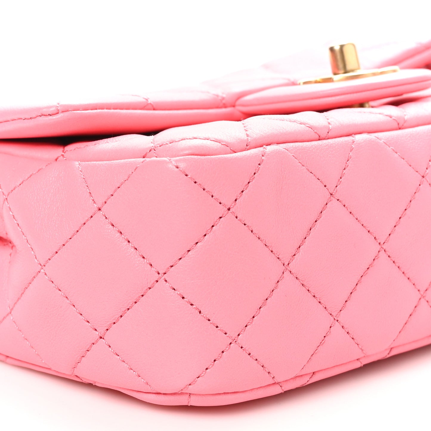 Lambskin Quilted Mini Rectangular Pearl Crush Flap Pink