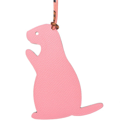Hermes Epsom Togo Petit H Groundhog Bag Charm GM BRose Confetti 5 of 8