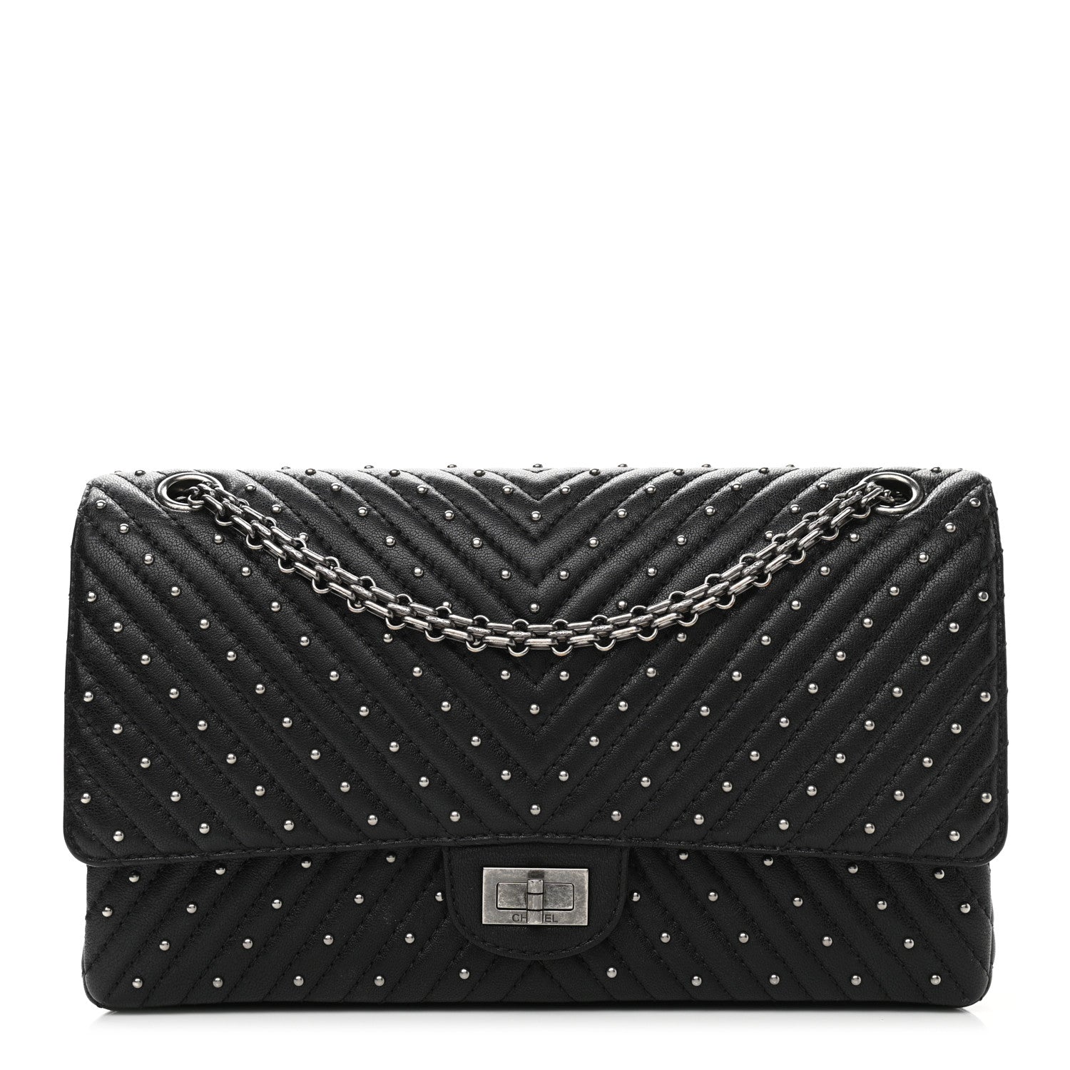 Chanel Sheepskin Chevron Quilted Studded 2.55 Reissue 226 Flap Black 1 of 13