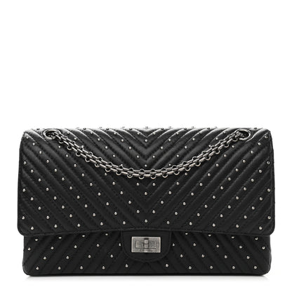 Chanel Sheepskin Chevron Quilted Studded 2.55 Reissue 226 Flap Black 1 of 13