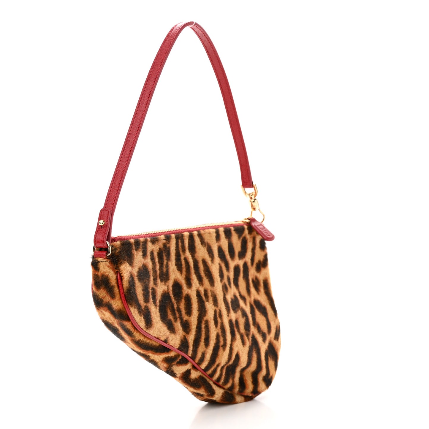 CHRISTIAN DIOR Pony Hair Leopard Mini Saddle Bag Red