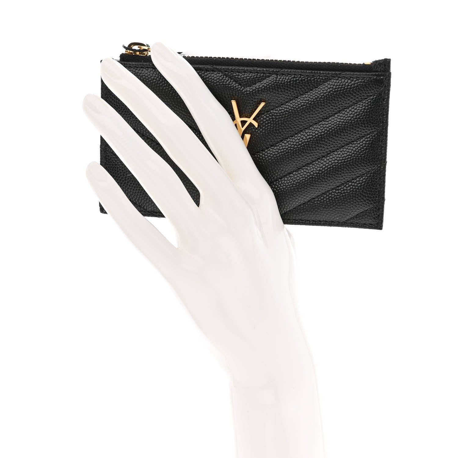 Saint Laurent Monogram Grain de Poudre 5 Fragments Zip Pouch Card Holder Black 2 of 10