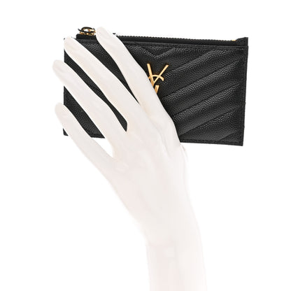 Saint Laurent Monogram Grain de Poudre 5 Fragments Zip Pouch Card Holder Black 2 of 10
