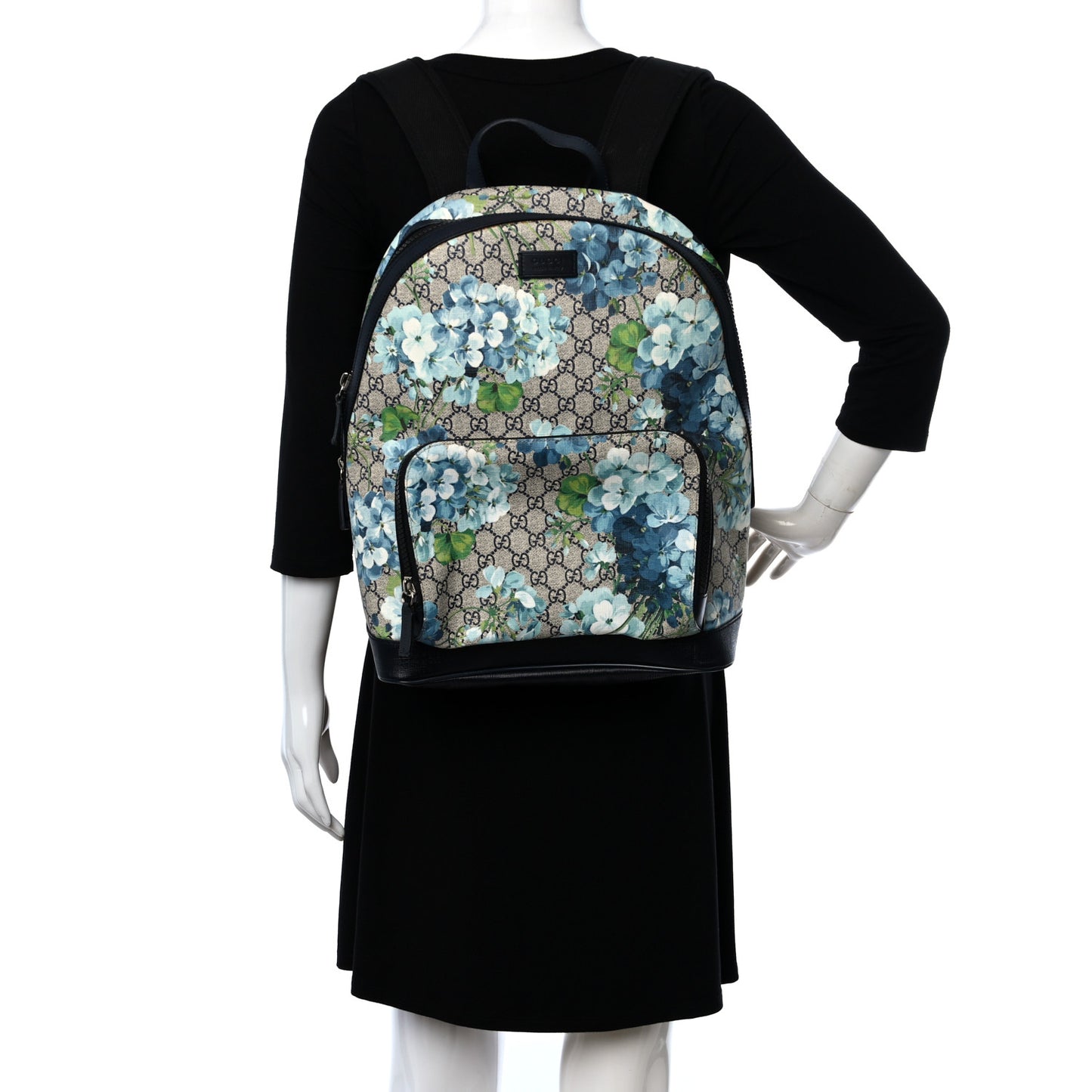 GG Supreme Monogram Blooms Medium Day Backpack Beige Blue Navy