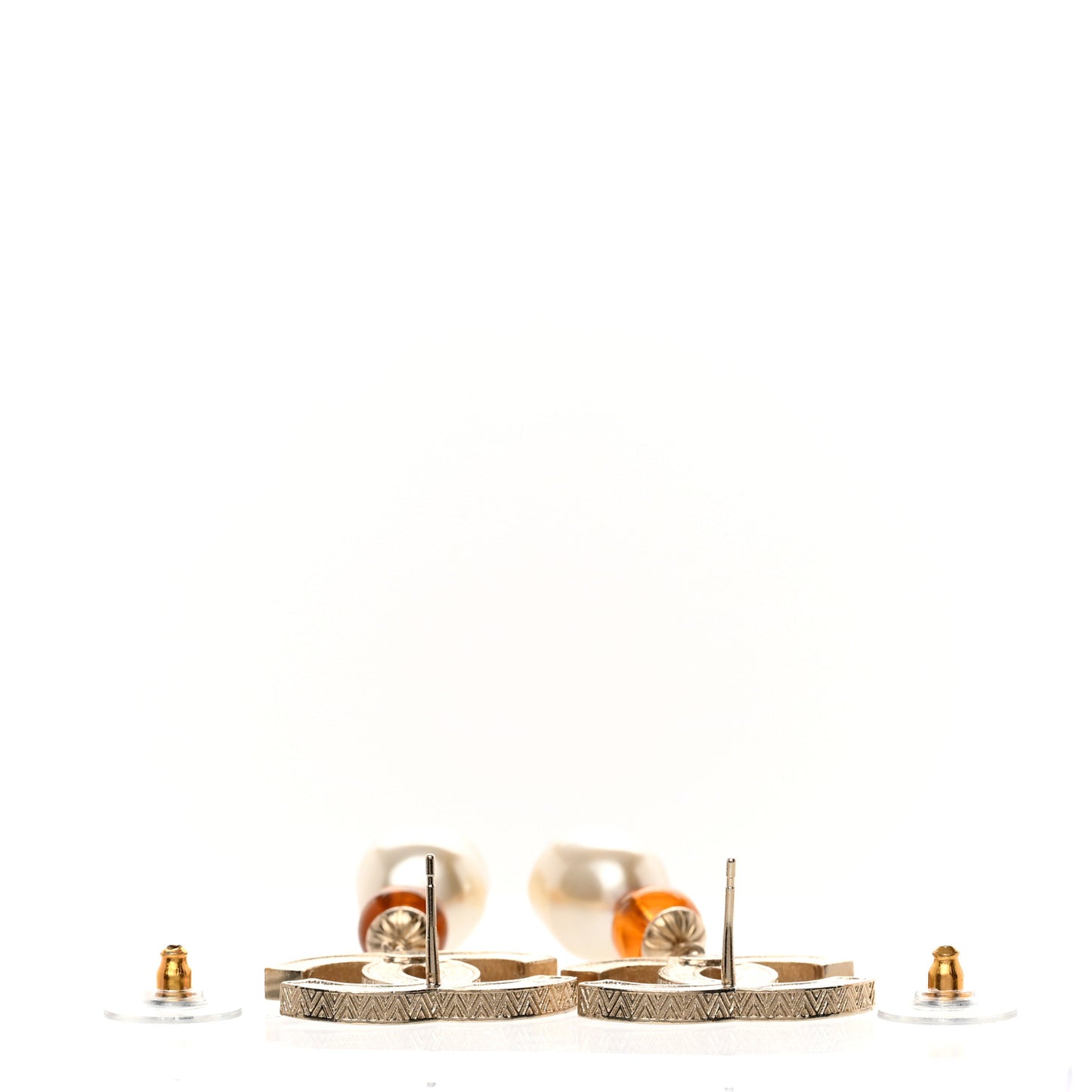 Crystal Pearl Resin CC Drop Earrings Gold White Brown