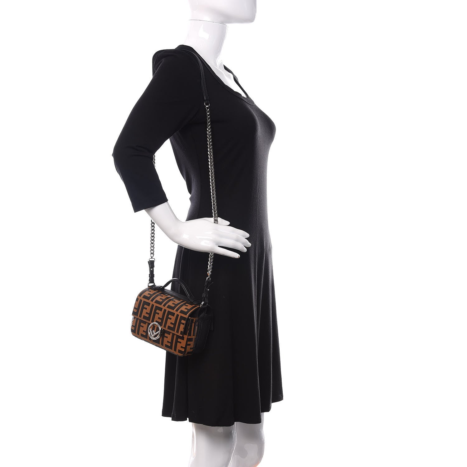 Fendi Vitello Dolce F is Fendi FF Embossed Micro Double Baguette Tobacco Black 2 of 11