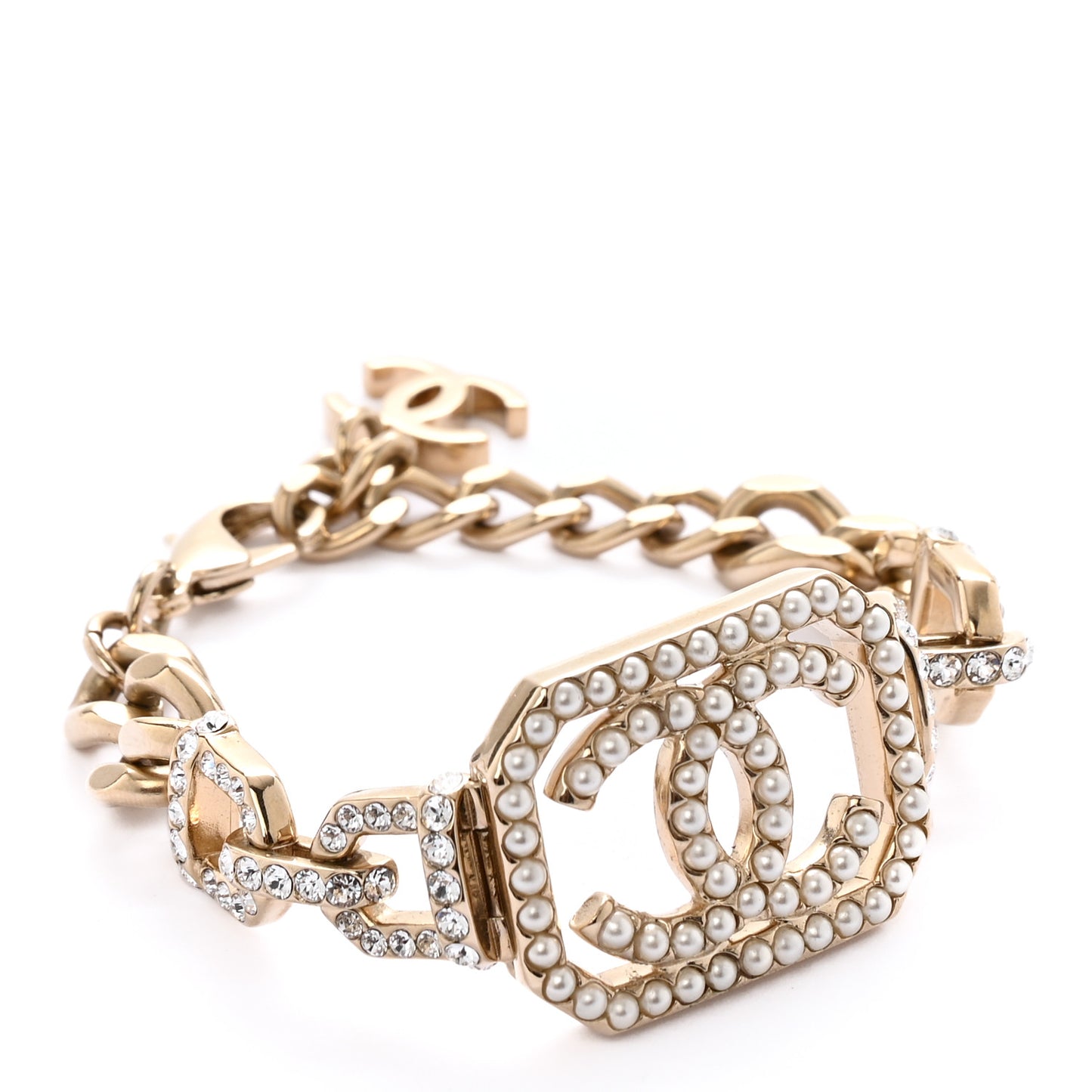 Crystal Pearl CC Vendome Bracelet Gold Pearly White