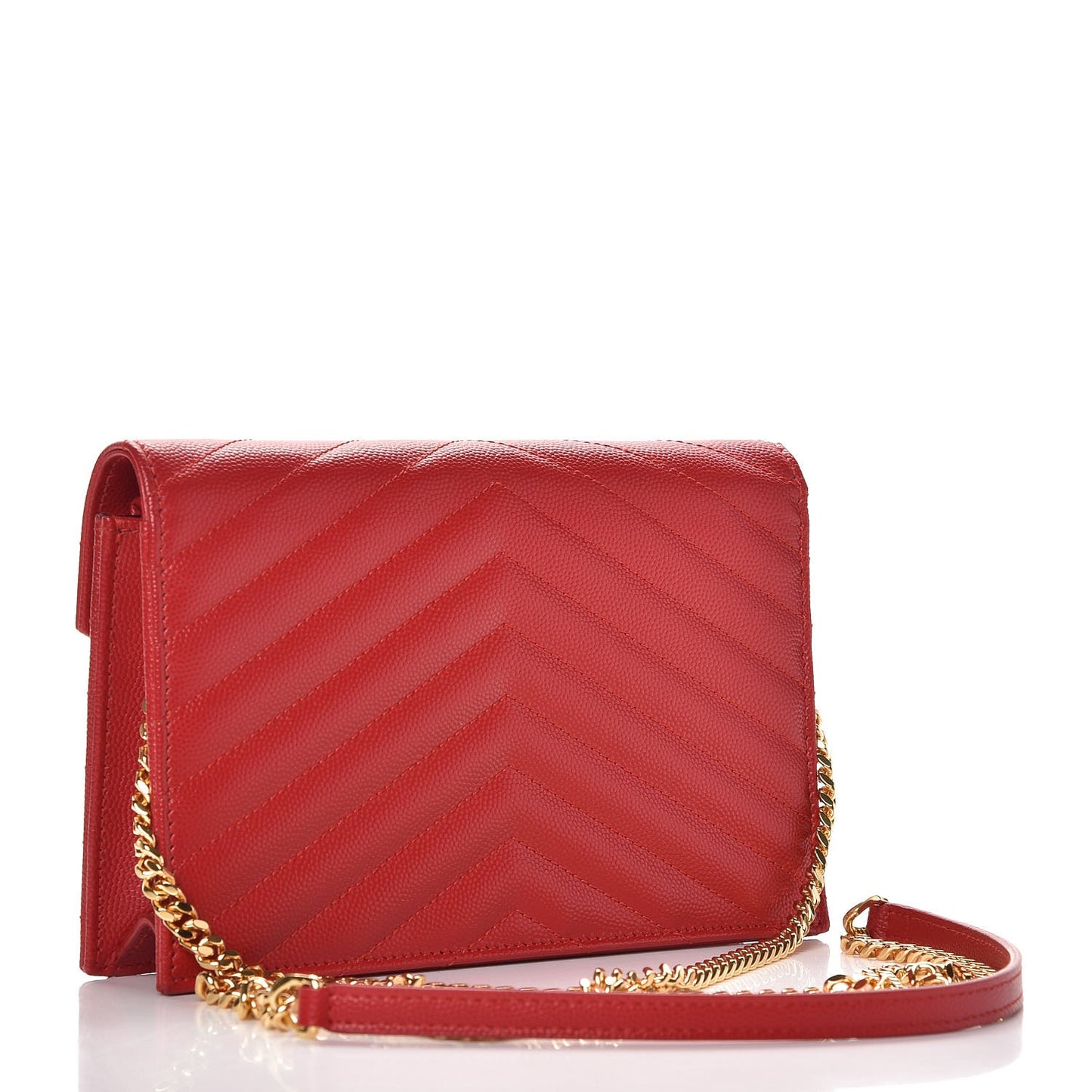 Grain De Poudre Matelasse Chevron Monogram Envelope Chain Wallet New Red