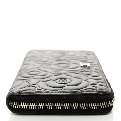 Chanel Lambskin Camellia Embossed Large Zip Around Gusset Wallet Black 11 of 12