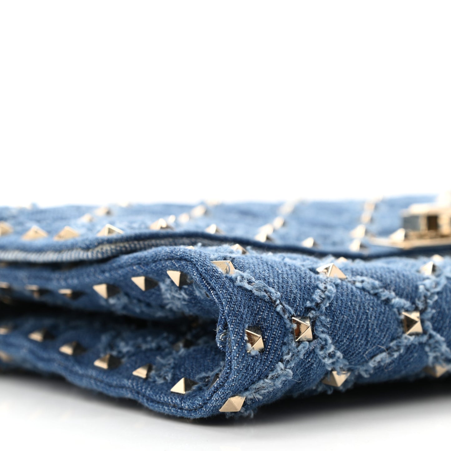 Denim Rockstud Spike Wallet on Chain Blue