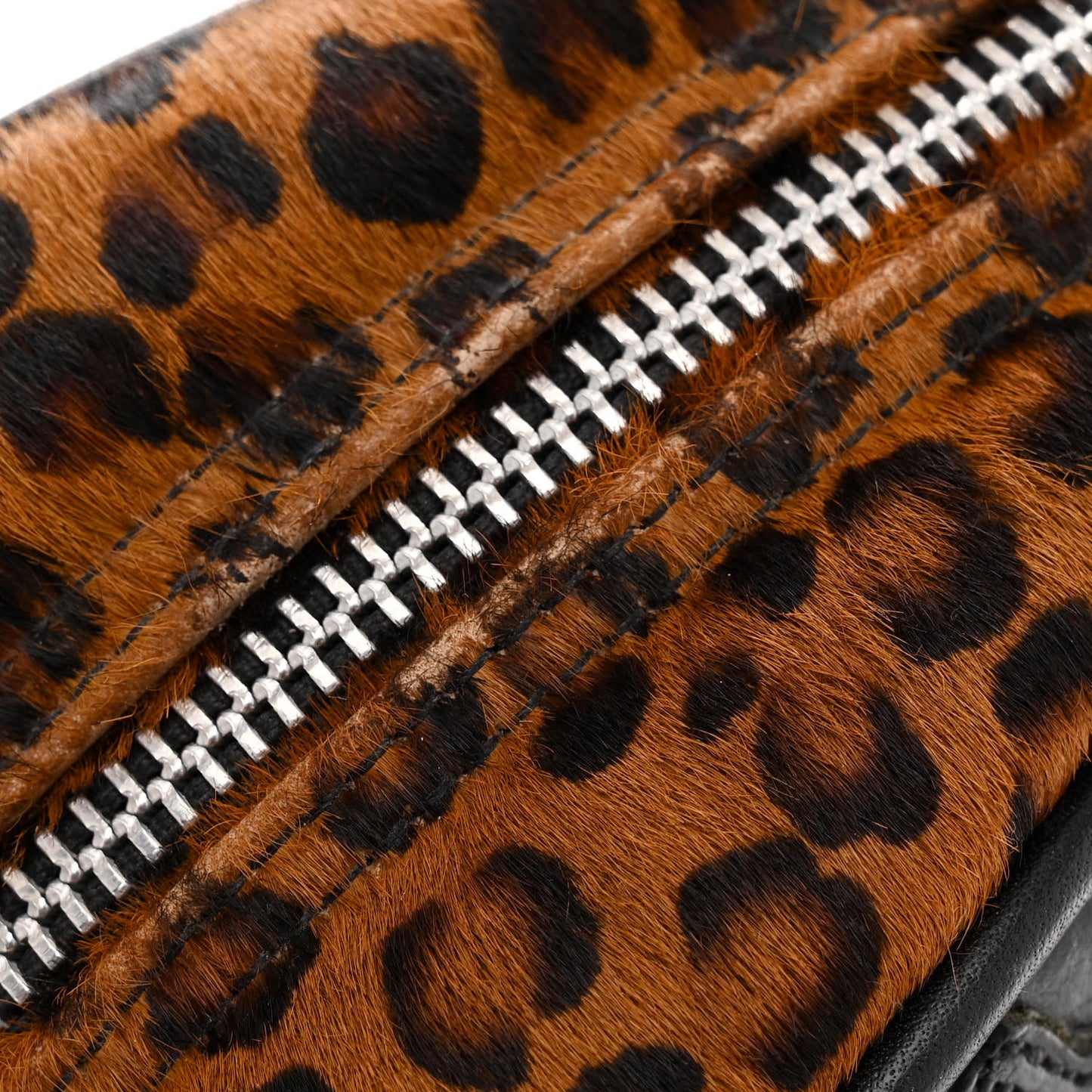 Leopard Print Hair Cross Patch Duffle Bag Black