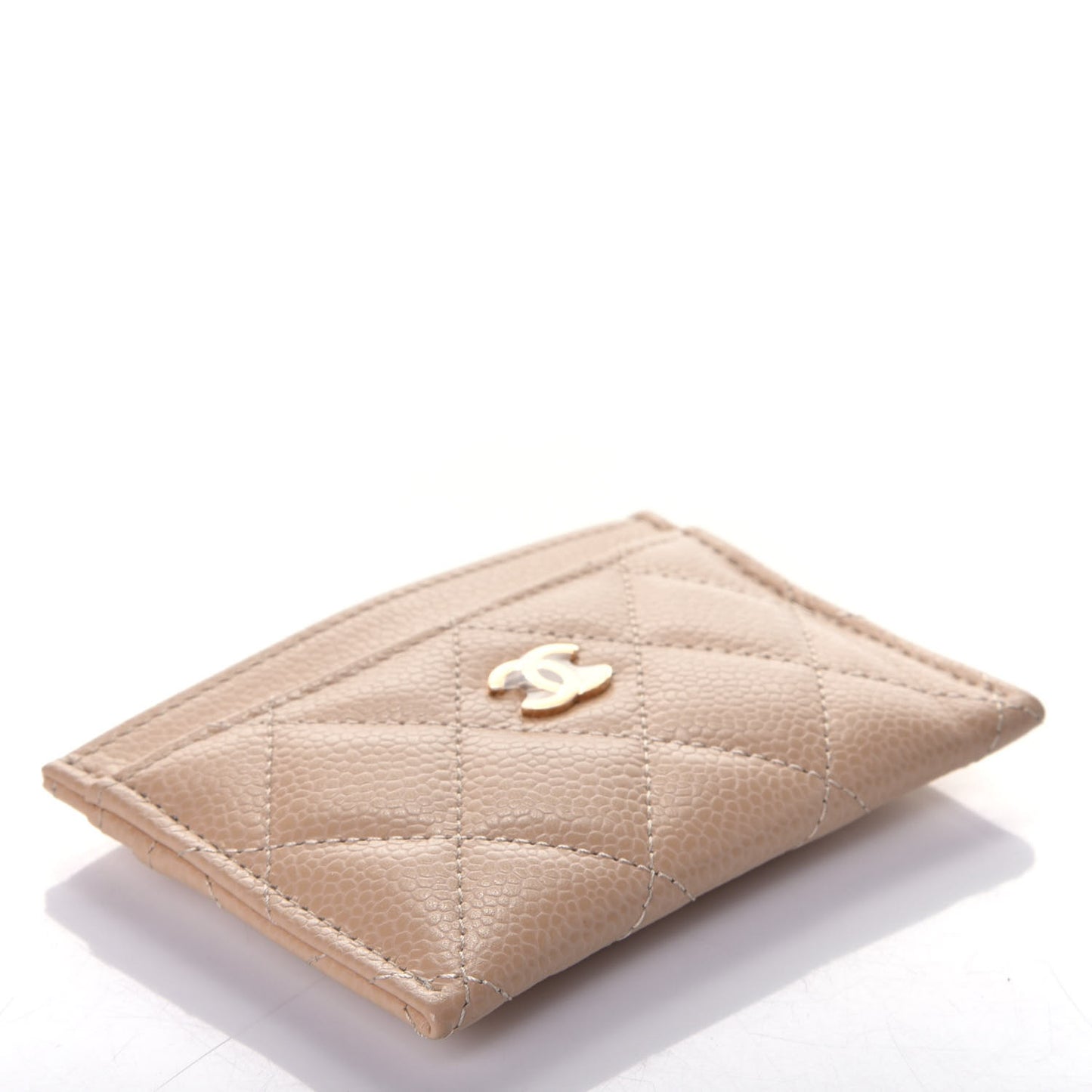 Caviar Quilted Card Holder Light Beige