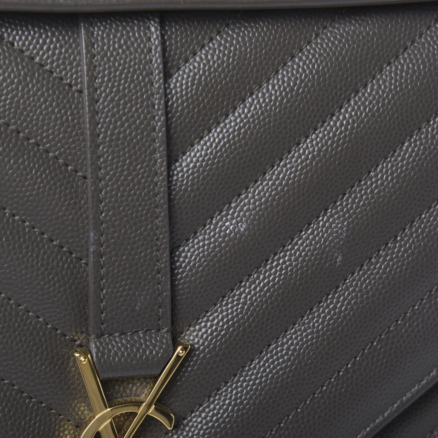 Saint Laurent Grain De Poudre Matelasse Chevron Large Monogram Satchel Earth 7 of 11