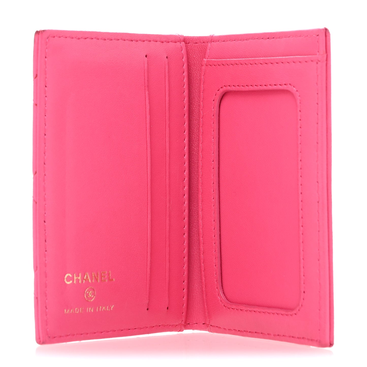 Lambskin Quilted Card Holder Wallet Dark Pink