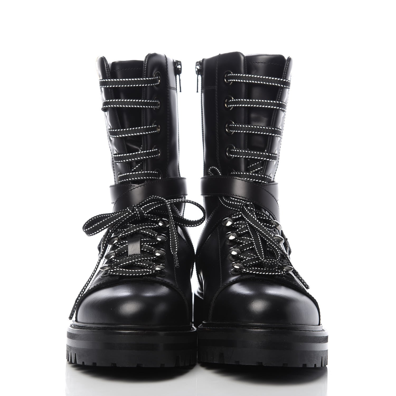 Valentino Garavani Smooth Calfskin Rockstud Buckled 25mm Combat Boots 37 Black 2 of 8