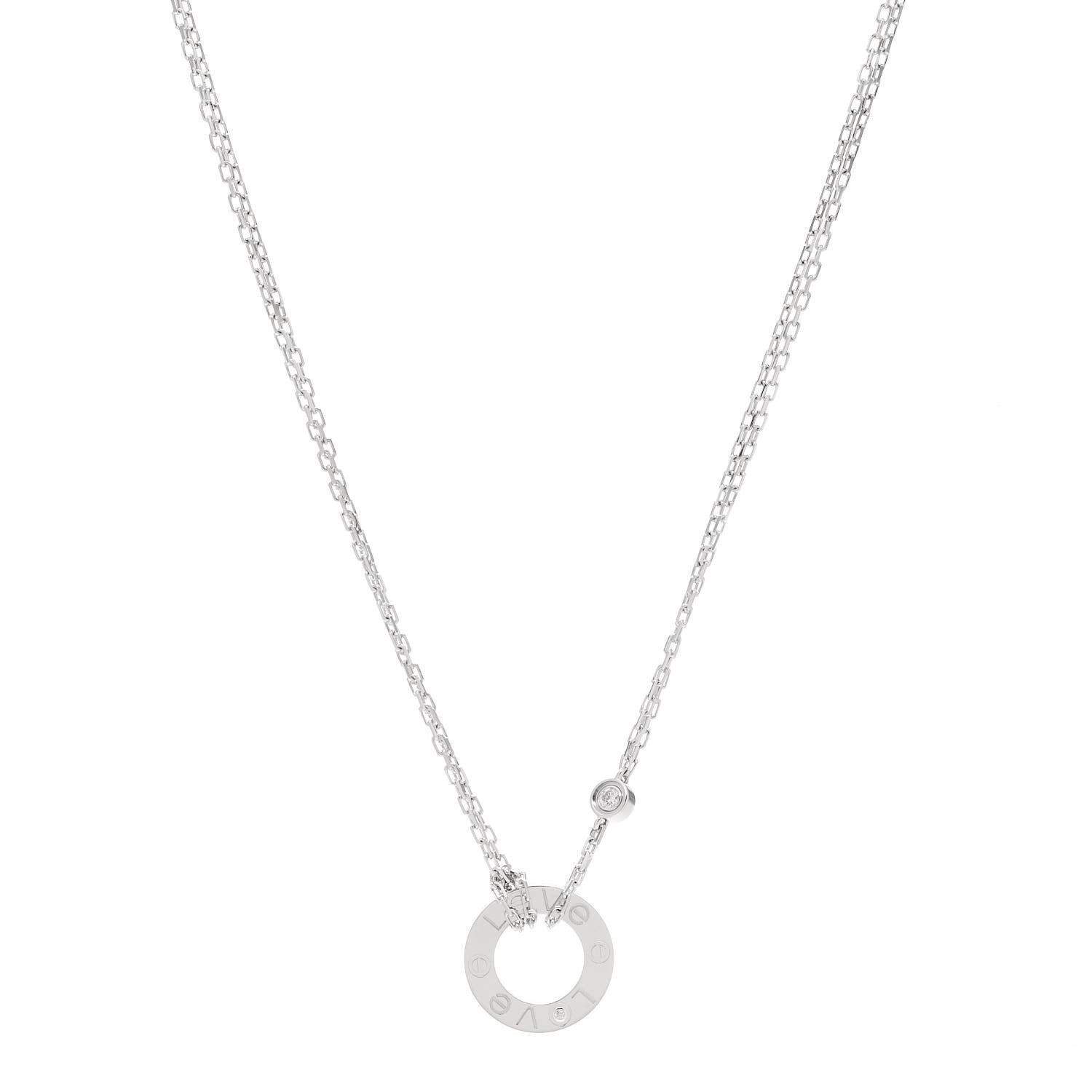 Cartier 18K White Gold 2 Diamond LOVE Necklace 1 of 6