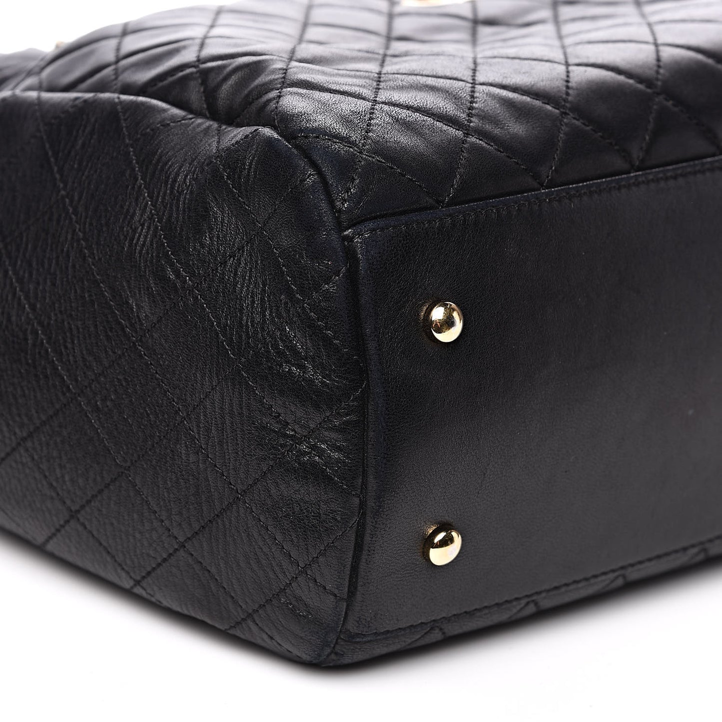 Lambskin Quilted Large Drawstring Bag Black