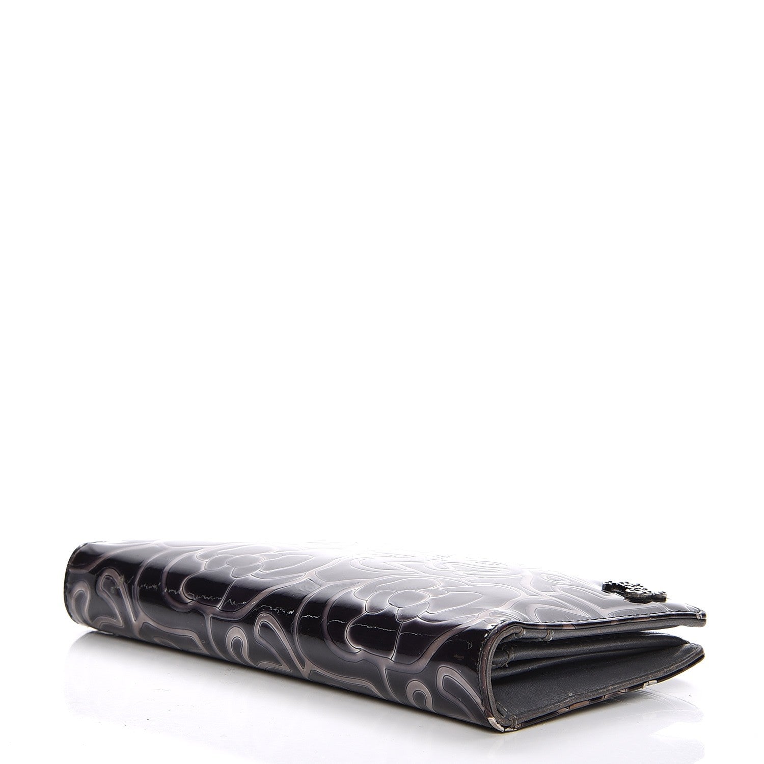 Chanel Patent Camellia Large Yen Wallet Black 4 of 18