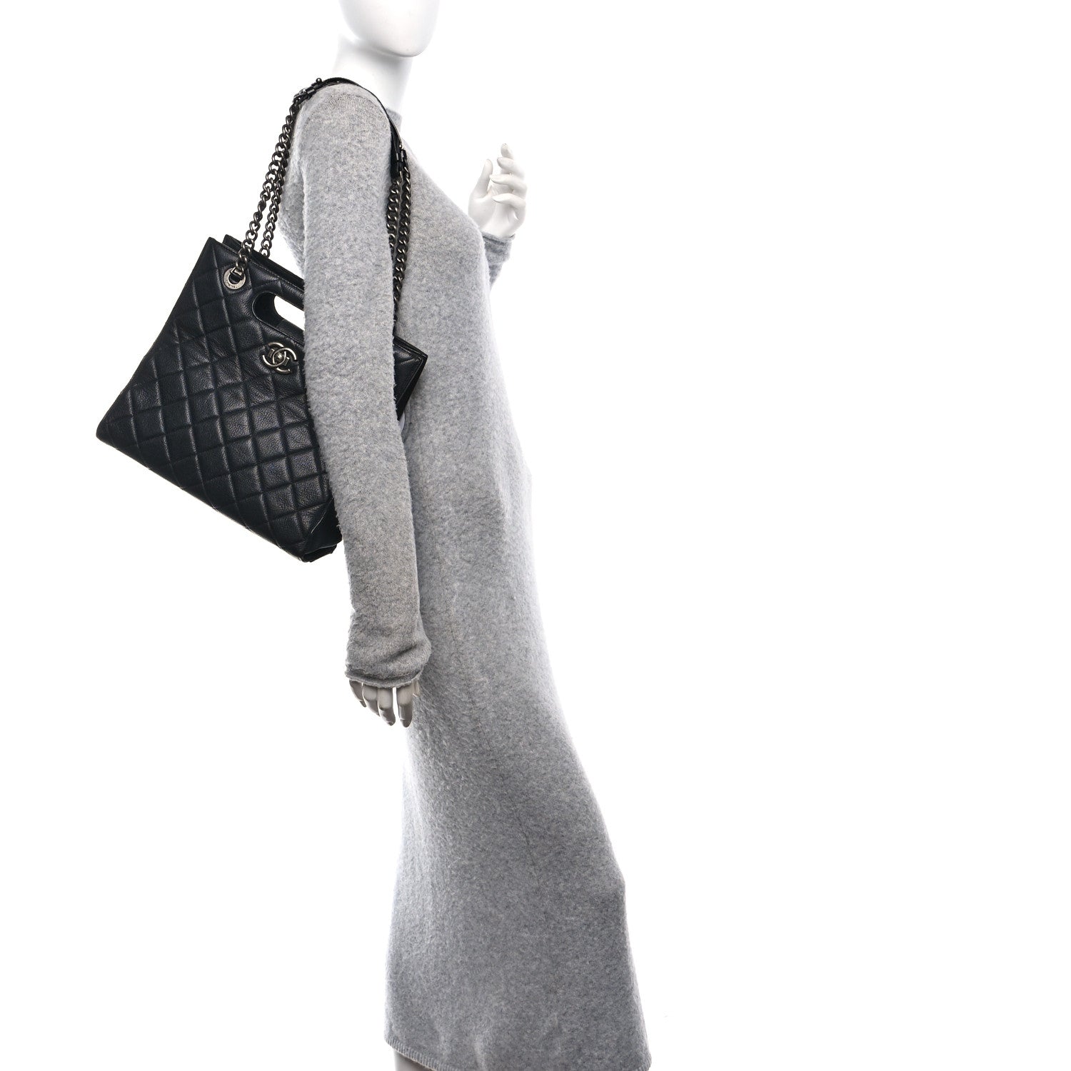 Chanel Goatskin Quilted Small Perfect Edge Shopping Tote Black 2 of 10