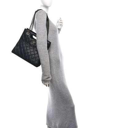 Chanel Goatskin Quilted Small Perfect Edge Shopping Tote Black 2 of 10