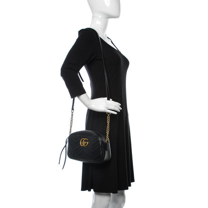 Gucci Calfskin Matelasse Small GG Marmont Chain Shoulder Bag Black 2 of 9