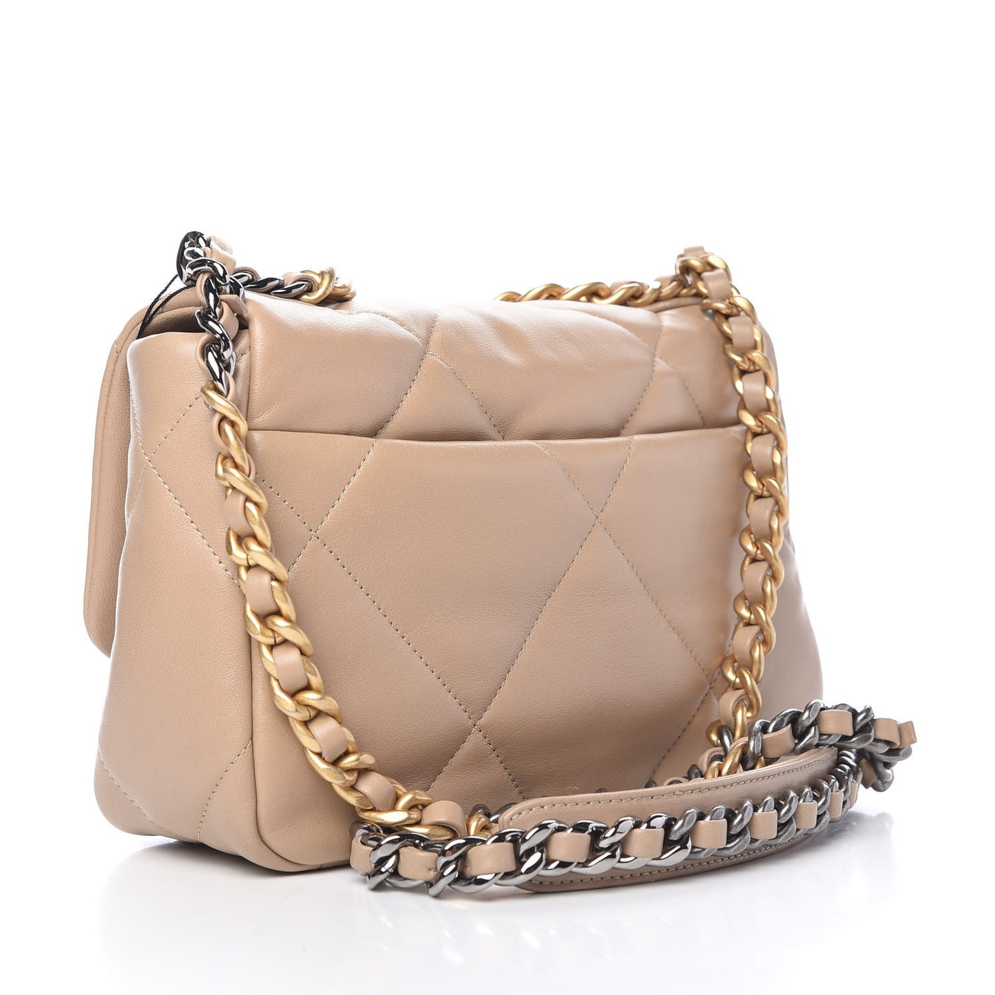 Lambskin Quilted Medium Chanel 19 Flap Dark Beige