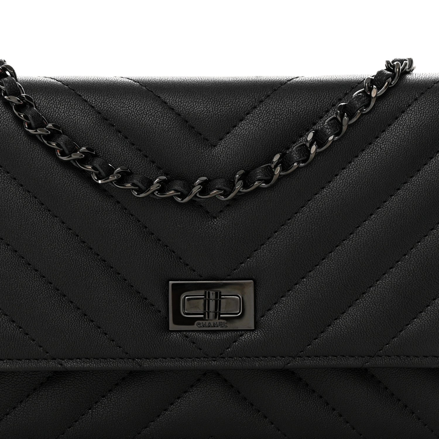 Chanel Sheepskin Chevron Reissue Wallet On Chain WOC So Black 9 of 13