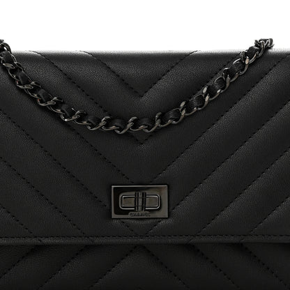Chanel Sheepskin Chevron Reissue Wallet On Chain WOC So Black 9 of 13