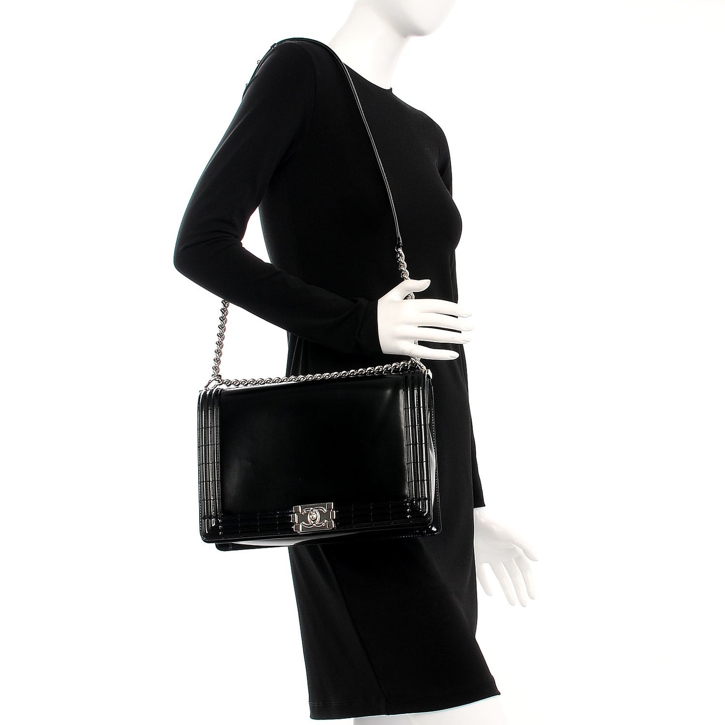 Glazed Calfskin Large Boy Flap Black