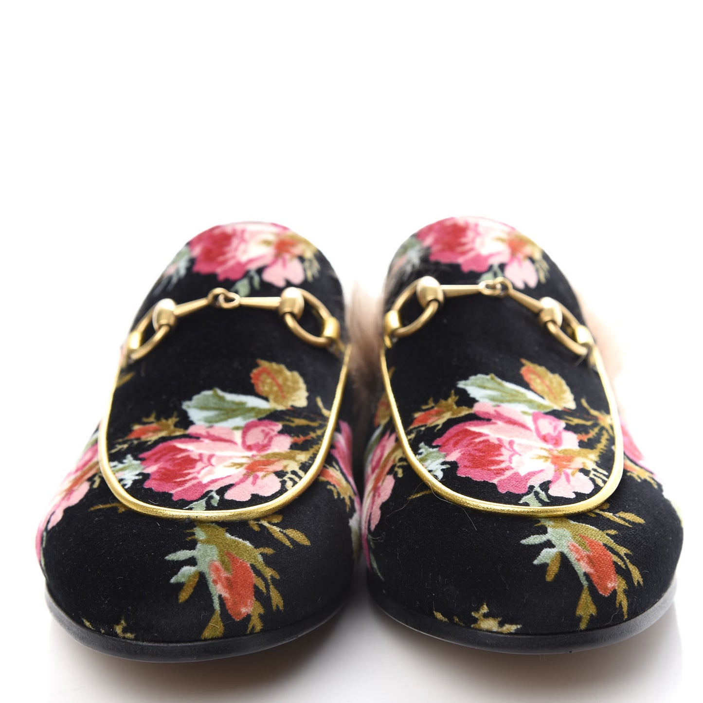 Velvet Fur Floral Womens Princetown Slippers 37 Black