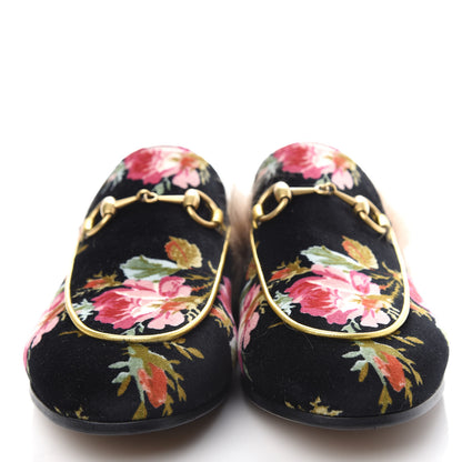 Gucci Velvet Fur Floral Womens Princetown Slippers 37 Black 5 of 11