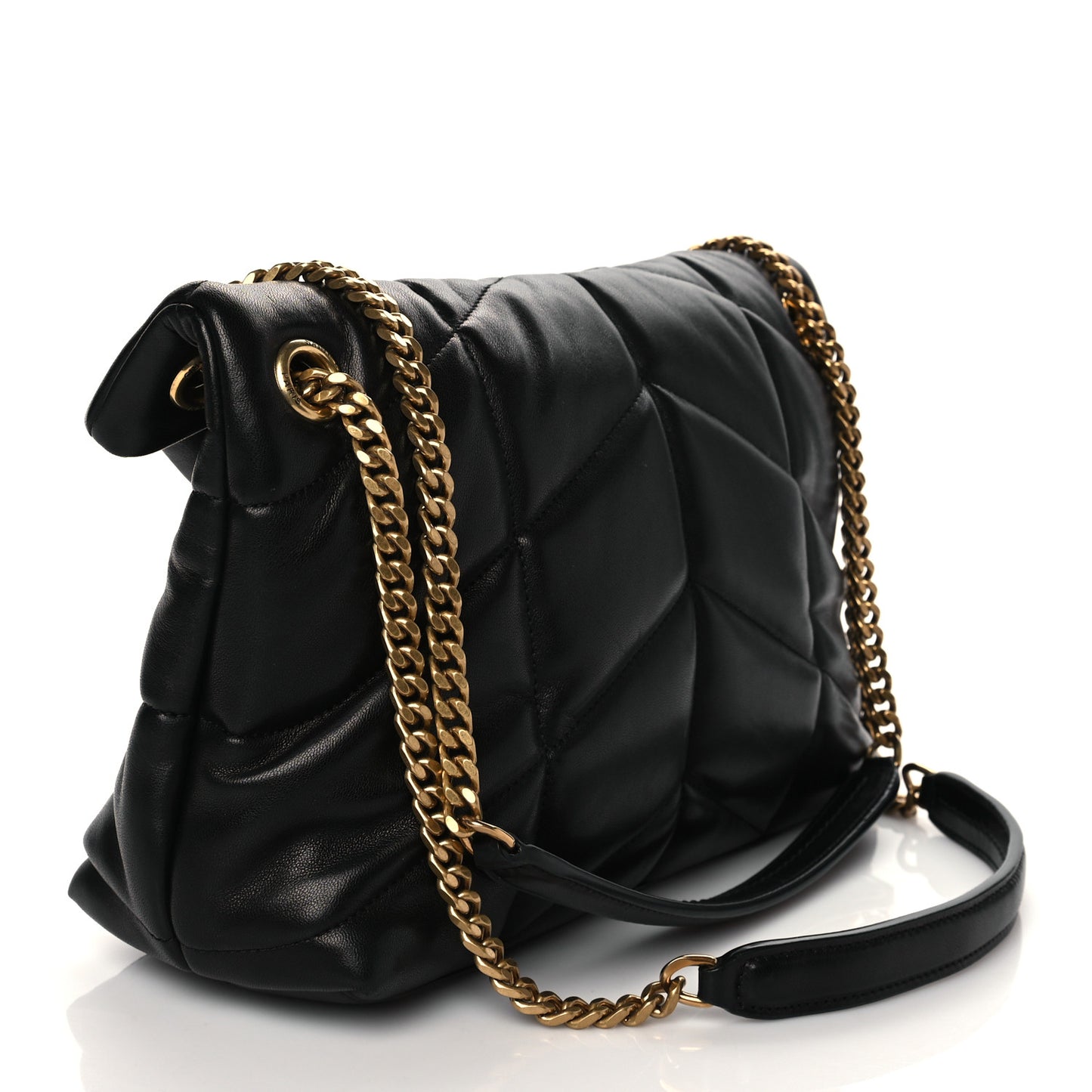 Lambskin Quilted Small Loulou Puffer Monogram Chain Satchel Black