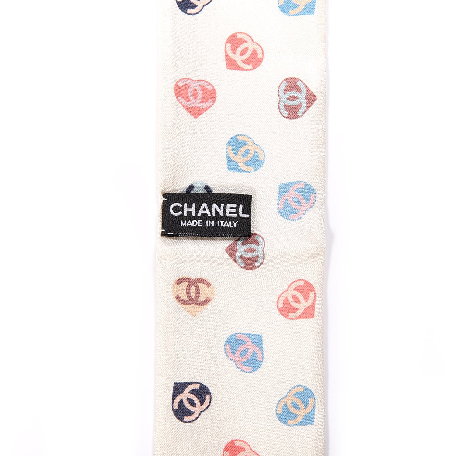 Chanel Silk Heart CC Slim Bandeau Scarf Ivory 2 of 3