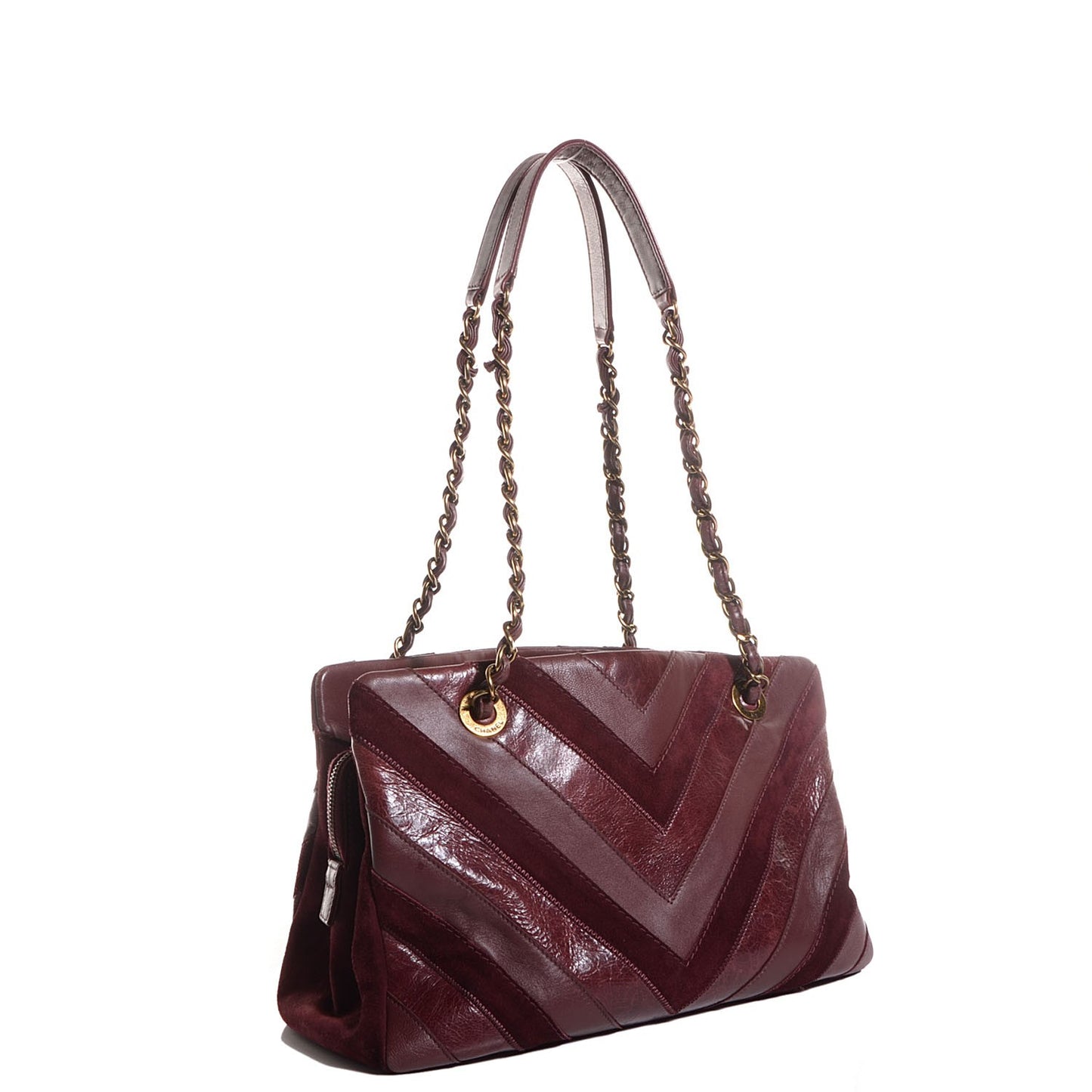 Suede Lambskin Glazed Calfskin Lady Vintage Tote Burgundy