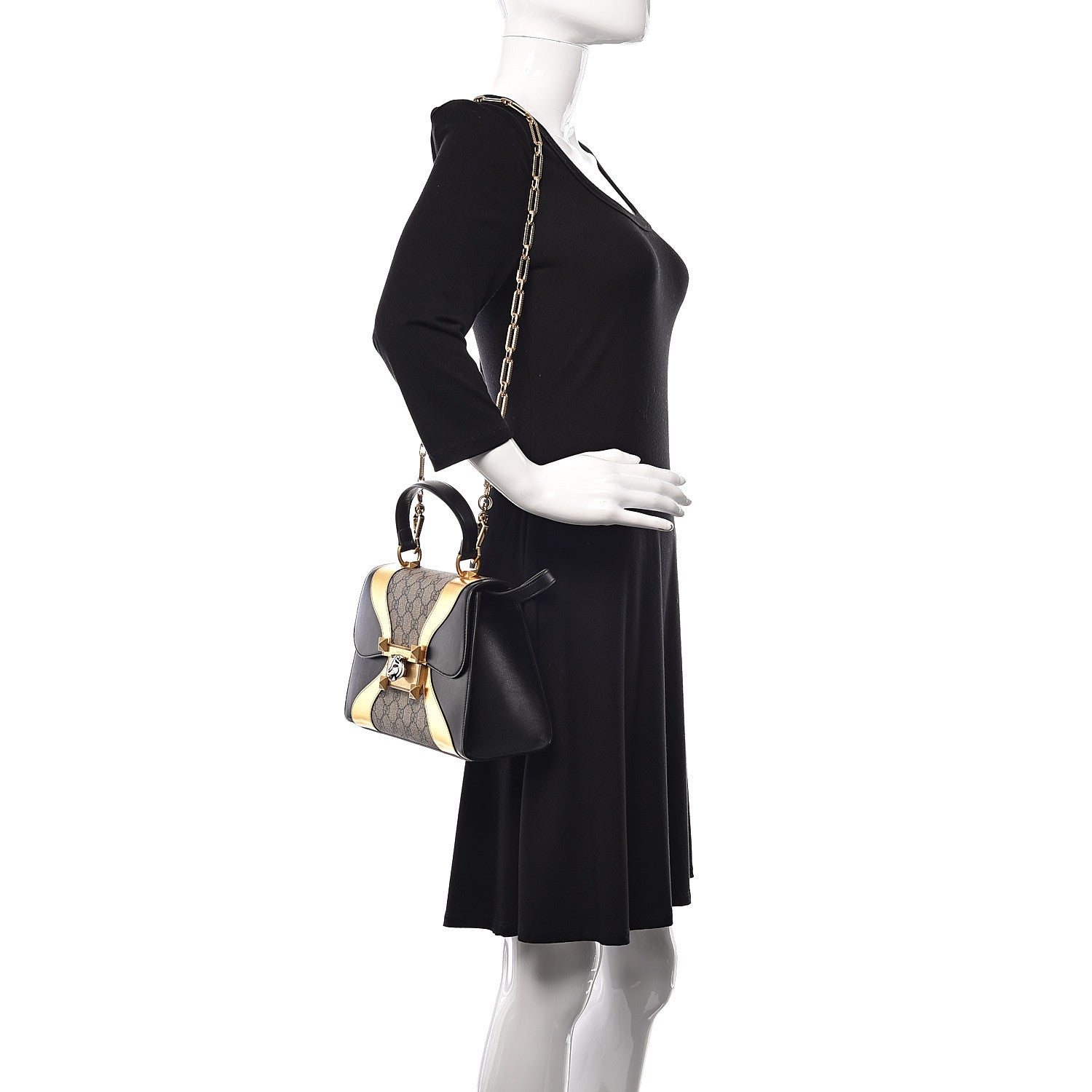 Gucci GG Supreme Monogram Small Osiride Top Handle Bag Black Gold 2 of 13