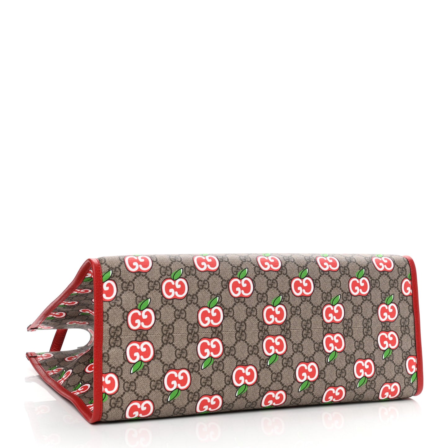 GG Supreme Monogram Apple Dollar Calfskin Large Retro Interlocking G Tote Bag Beige Ebony Multicolor Lobster Red