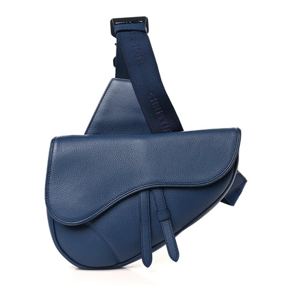 Christian Dior Grained Calfskin Mens Saddle Bag Navy Blue 1 of 11