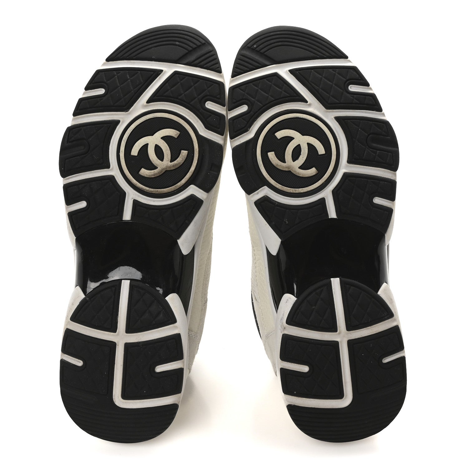 Chanel Mesh Suede Calfskin Grained Calfskin Womens CC Sneakers 39 White Black 6 of 9