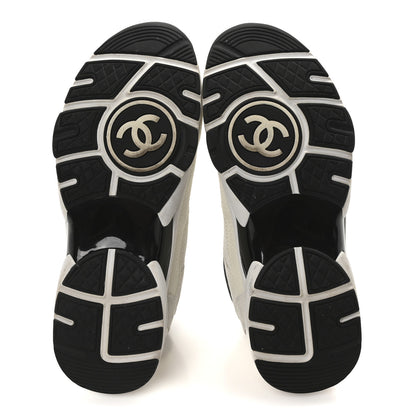 Chanel Mesh Suede Calfskin Grained Calfskin Womens CC Sneakers 39 White Black 6 of 9